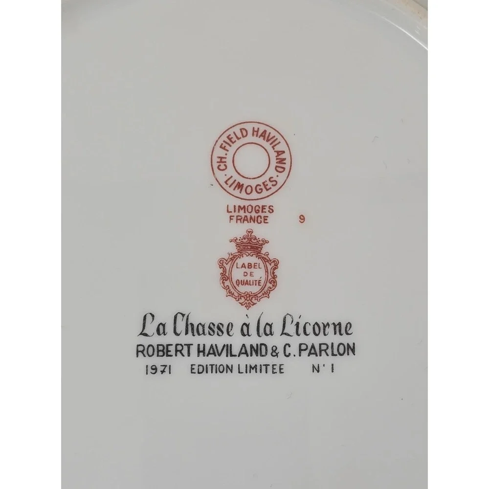 Limoges collector plate La Chasse À La Licorne 1971 N' 1 Unicorn U85